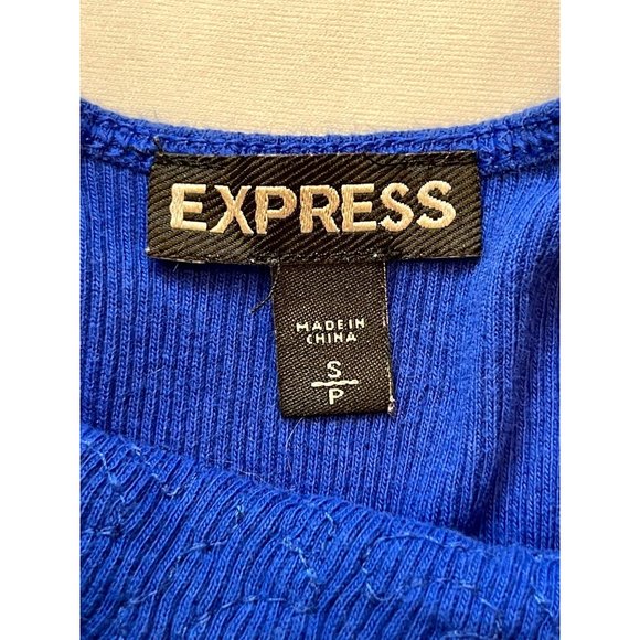 Express Women Sequin Tank Top Scoop Neck Wide Strap 100% Cotton Blue Size Small - Picture 5 of 6
